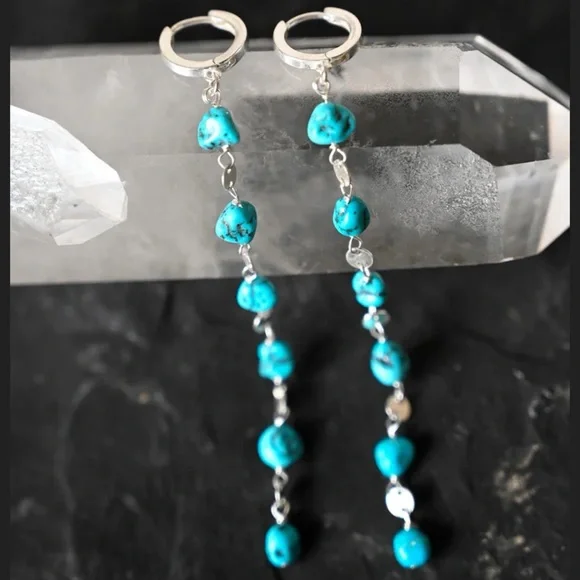 Turquoise Beaded Silver Earrings - Picture 3 of 4
